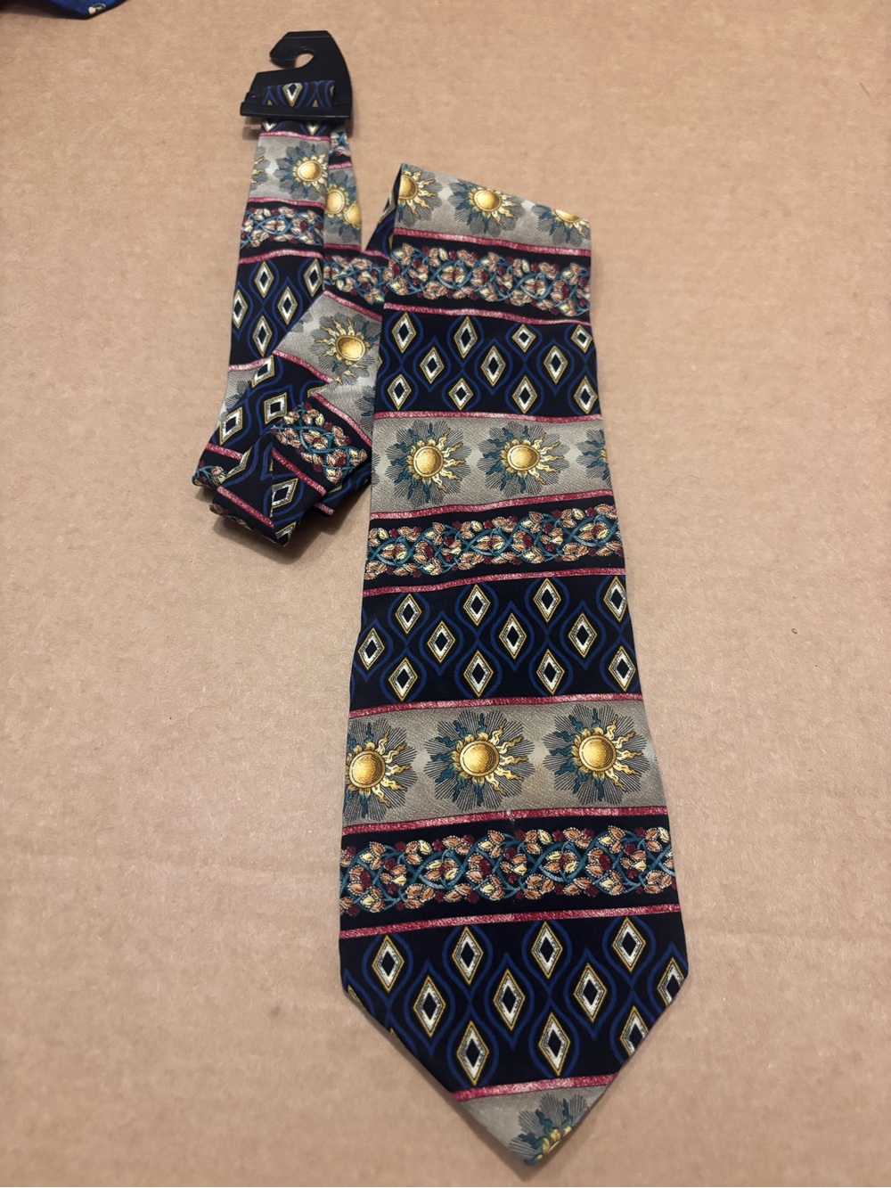 Metropolitan Museum of Art MMA Vintage Celestial Sun Geometric Silk Tie Red Blue